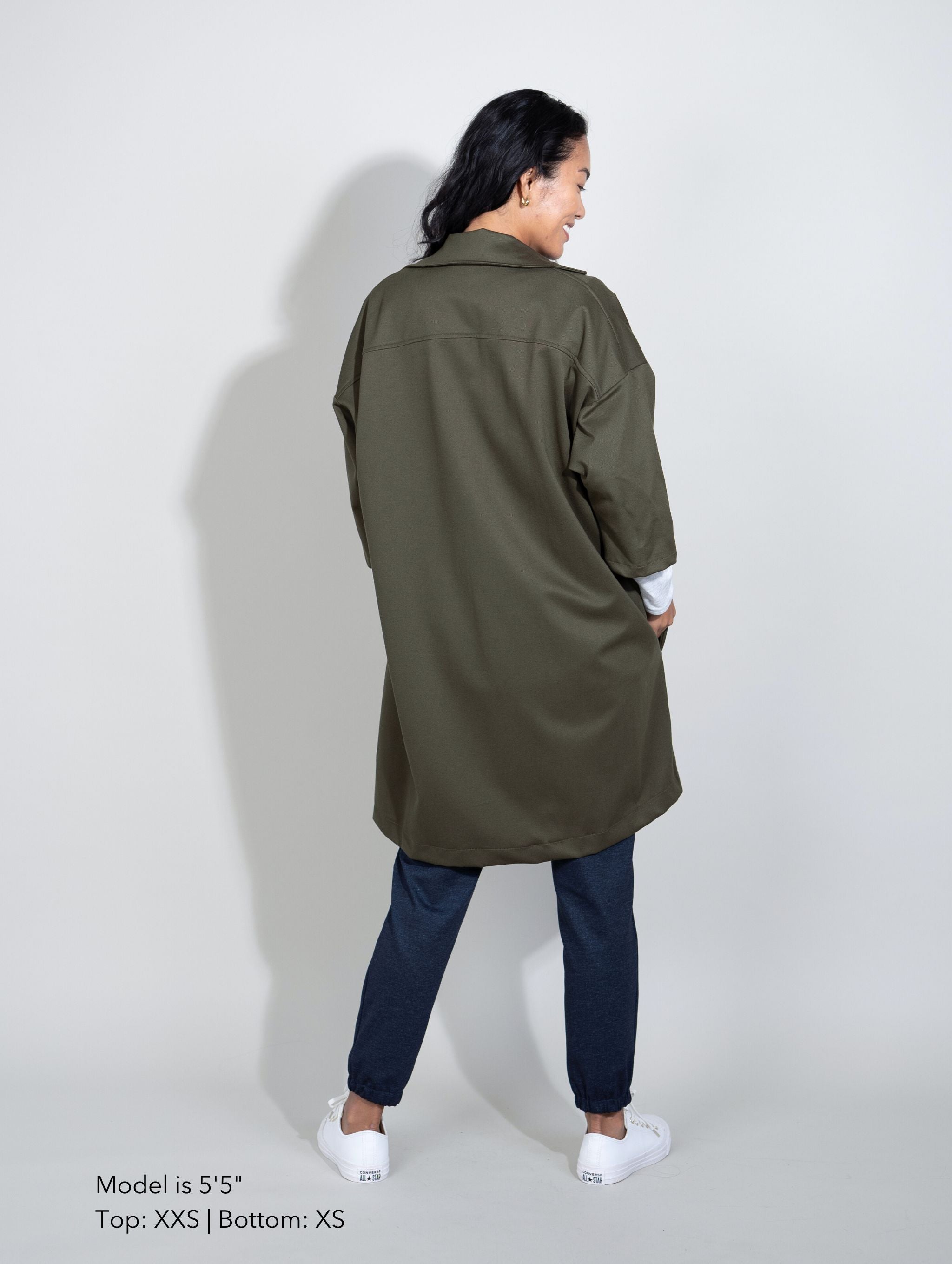 Rachel Coat - Olive Twill Ponte