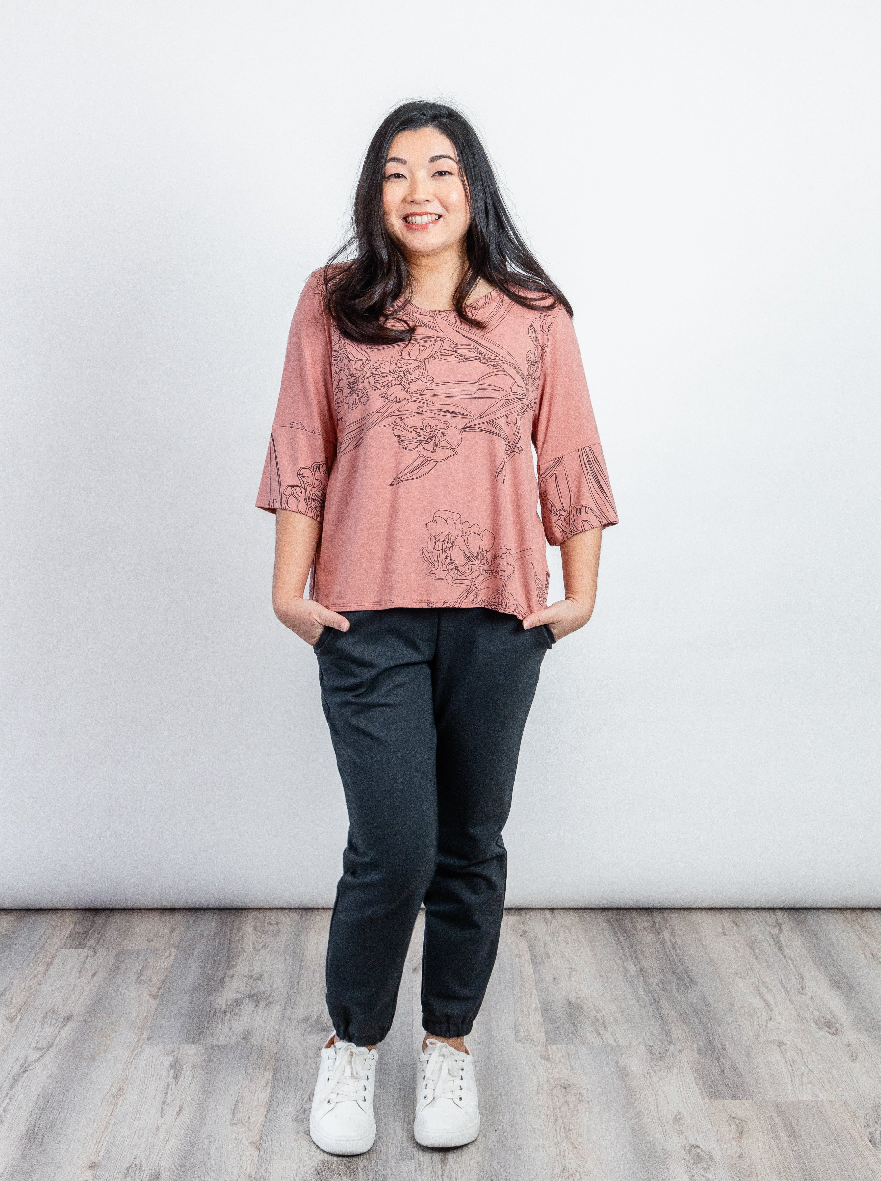 Amelia Top - Blush Blooms Rayon Jersey