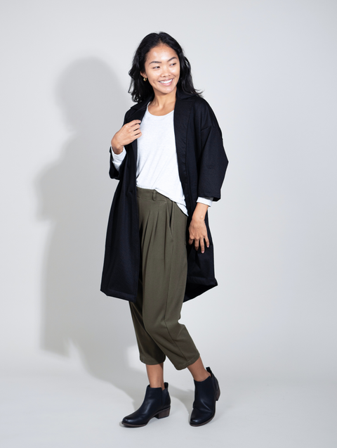 Rachel Coat - Black Bevel Ponte | Allison Izu