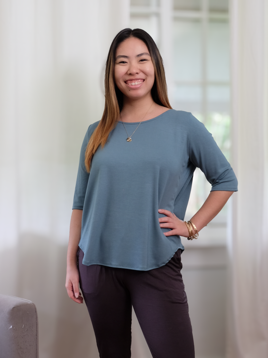 Hannah Top - Silver Blue Soft Ponte