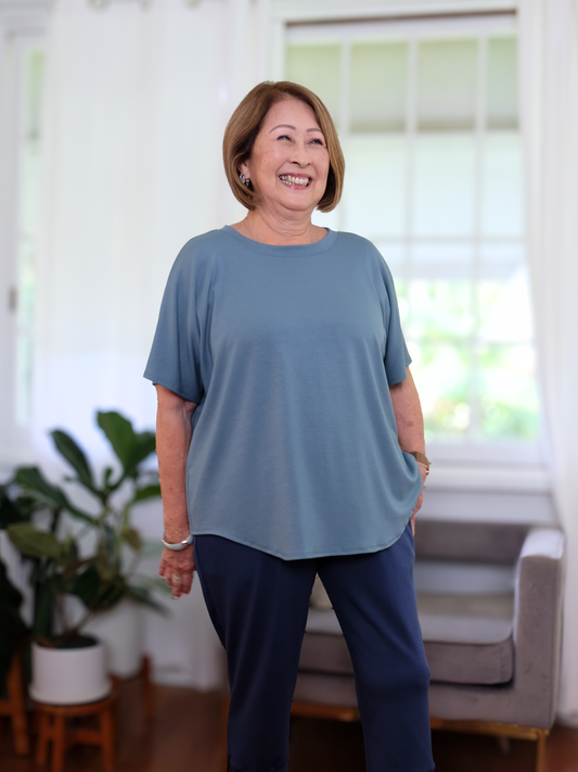 Dayna Top - Silver Blue Soft Ponte