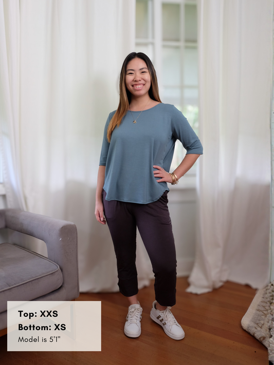 Hannah Top - Silver Blue Soft Ponte
