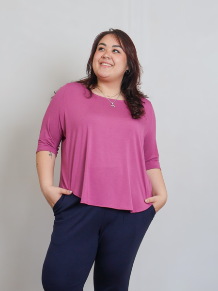 Hannah Top - Relaxed 3/4 Sleeve Scoop Neck Top | Allison Izu