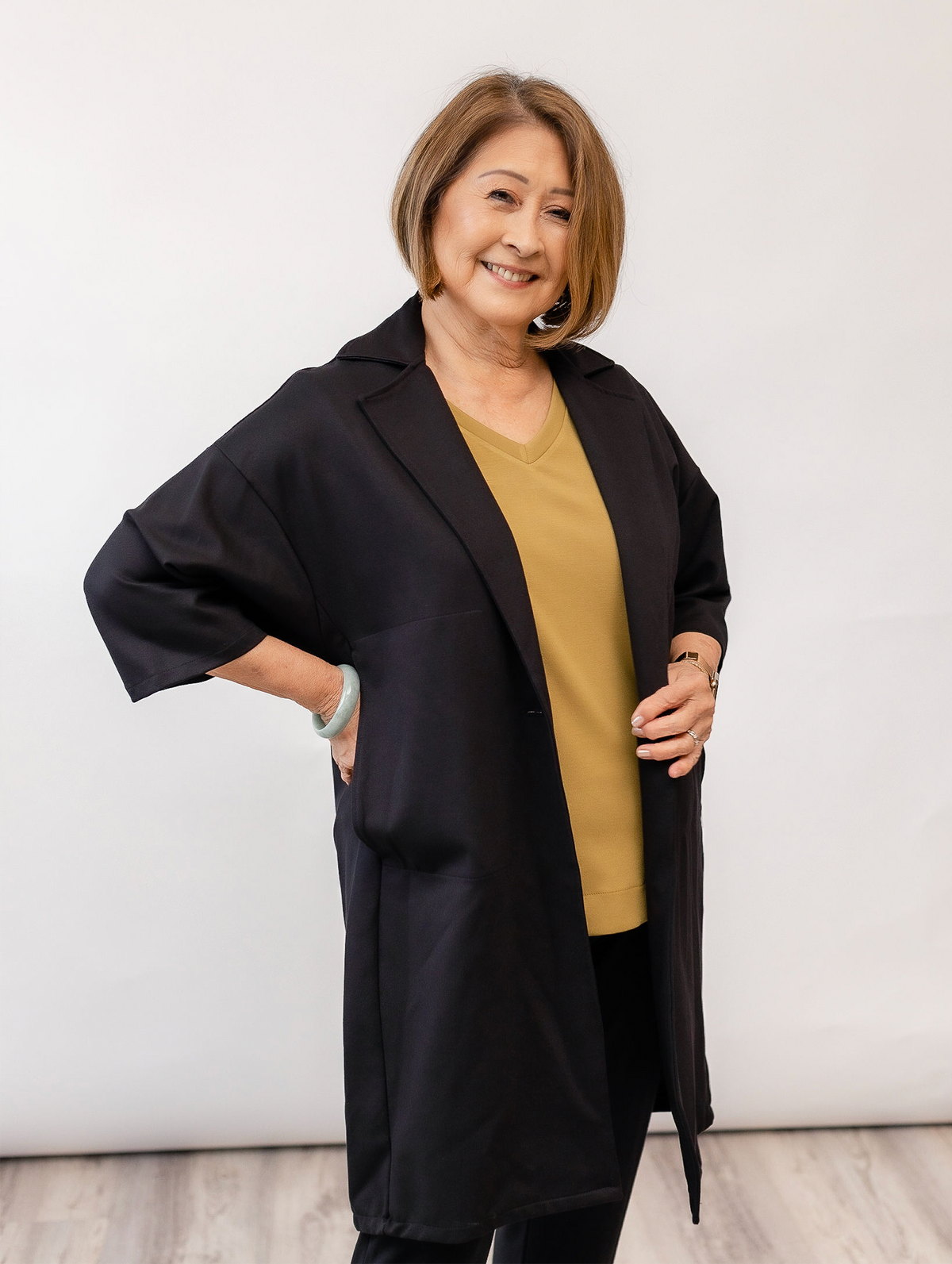 Rachel Coat - Black Twill Ponte | Allison Izu